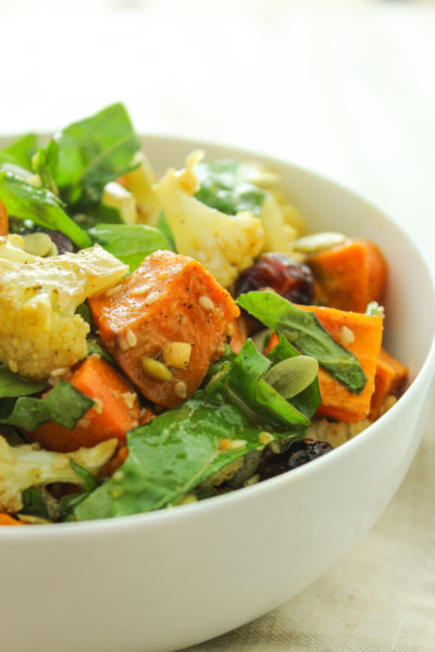 Roasted Sweet Potato Salad with Ginger Miso Dressing from The Fitchen